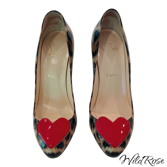 CHRISTIAN LOUBOUTIN Leopard Print Patent Leather Doracora Heart 100 Pumps - Picture 5 of 17